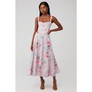 Bardot Adaline Pink Floral Corset Midi Dress Size Small US 4